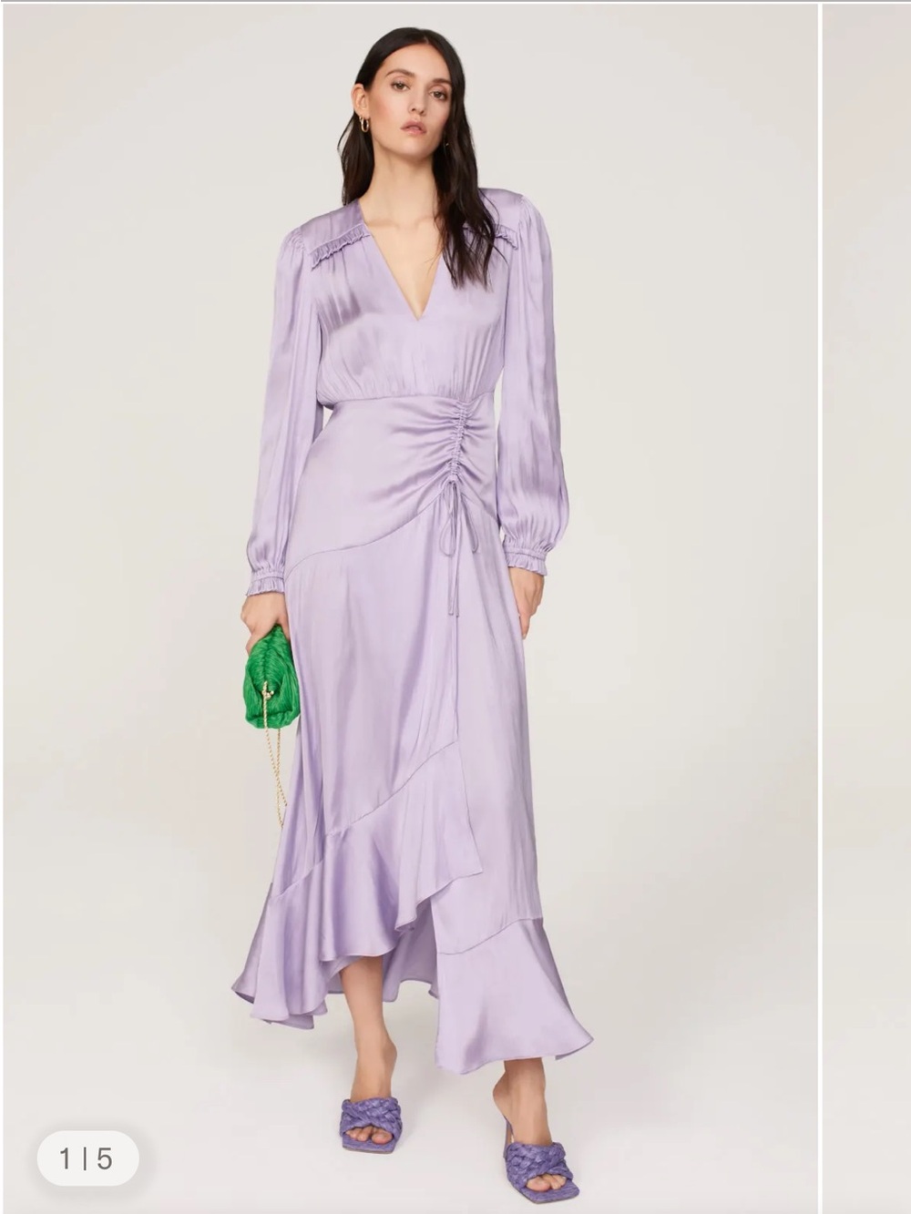 Maje Lavender Satin V-Neck Maxi Dress